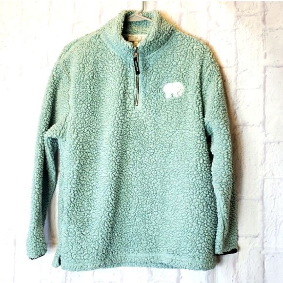 IVORY ELLA Seafoam Green Teddy Bear Fleece Quarter-zip Pullover Jacket Coat - Picture 1 of 8